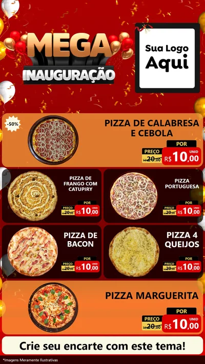 Modelo de TV para TV Vertical com o tema Mega Inauguração para Pizzaria
