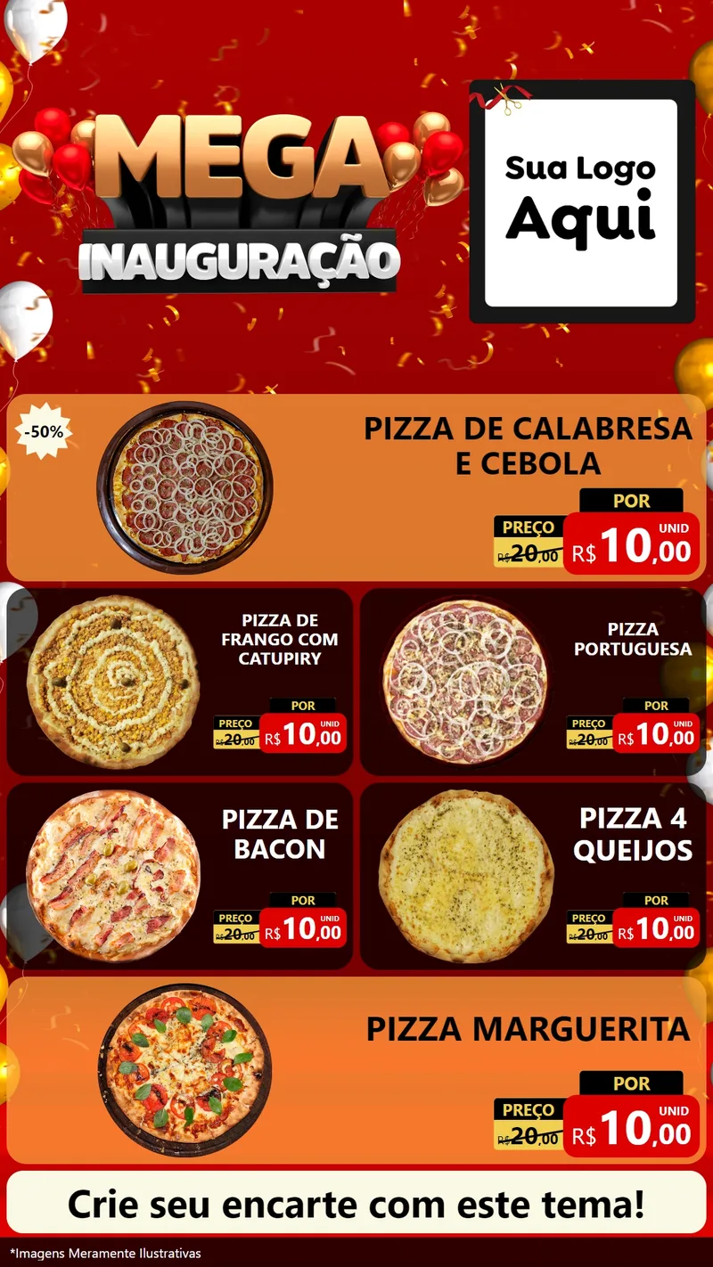 Modelo de TV para TV Vertical com o tema Mega Inauguração para Pizzaria