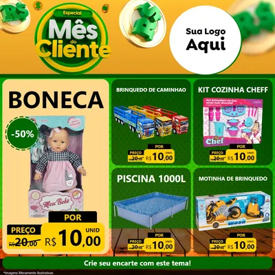Modelo de Rede Social para Feed Facebook com o tema Especial Mês do Cliente para Brinquedos