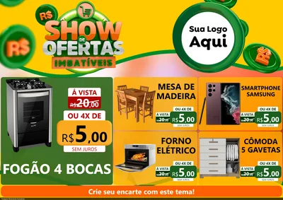 Modelo de Encarte para Encarte A4 Horizontal com o tema Show de Ofertas Imbatíveis para Móveis e Eletro