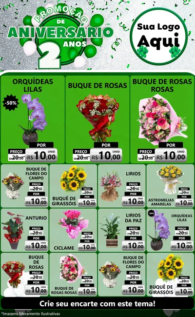 Modelo de Encarte para Encarte Grande com o tema Promoção de Aniversário - 2 Anos para Floricultura e jardim