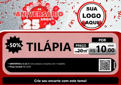 Modelo de Cartaz para Cartaz A4 Horizontal com o tema Promoção de Aniversário - 25Anos para Peixaria