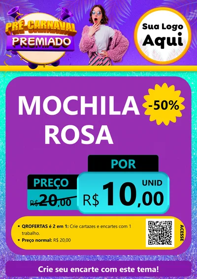 Modelo de Cartaz para Cartaz A4 Vertical com o tema Pré-Carnaval Premiado para Papelaria