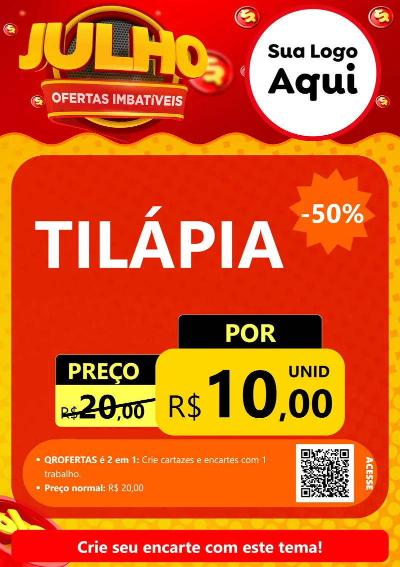 Modelo de Cartaz para Cartaz A4 Vertical com o tema Julho Ofertas Imbatíveis para Peixaria