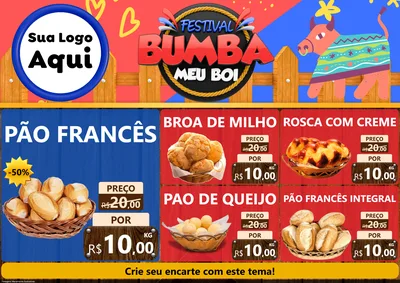 Modelo de Encarte para Encarte A4 Horizontal com o tema Festival Bumba Meu Boi para Padaria