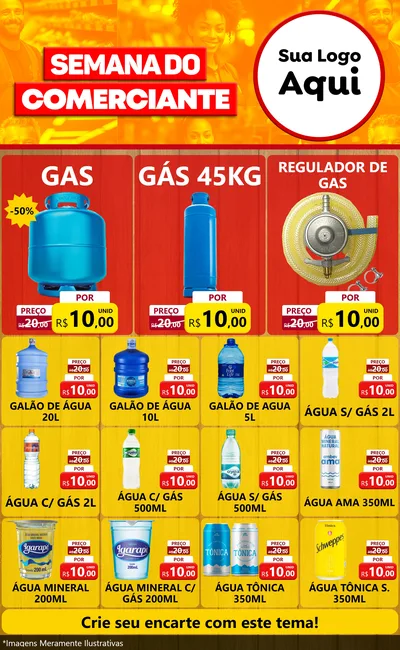 Modelo de Encarte para Encarte Grande com o tema Semana do Comerciante para Água e gás
