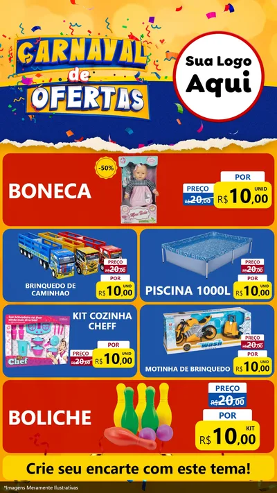 Modelo de TV para TV Vertical com o tema Carnaval de Ofertas para Brinquedos