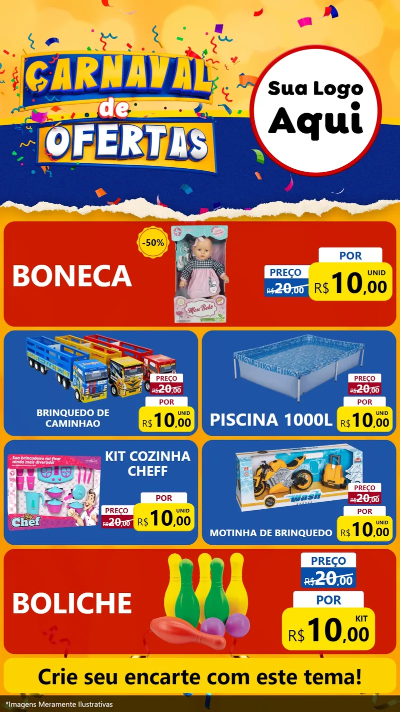 Modelo de TV para TV Vertical com o tema Carnaval de Ofertas para Brinquedos