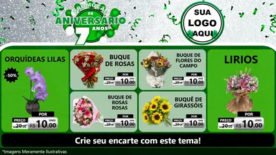 Modelo de TV para TV Horizontal com o tema Promoção de Aniversário - 7 Anos para Floricultura e jardim