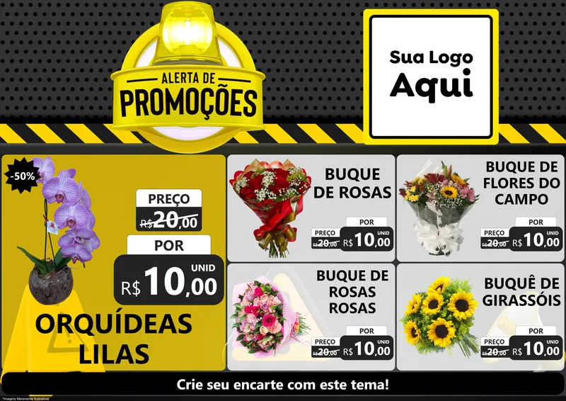 Modelo de Encarte para Encarte A4 Horizontal com o tema Alerta de Promoções para Floricultura e jardim