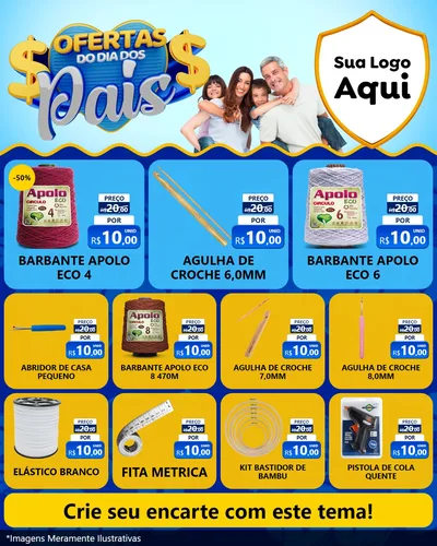 Modelo de Rede Social para Feed Instagram com o tema Ofertas do Dia dos Pais para Armarinho e Aviamentos