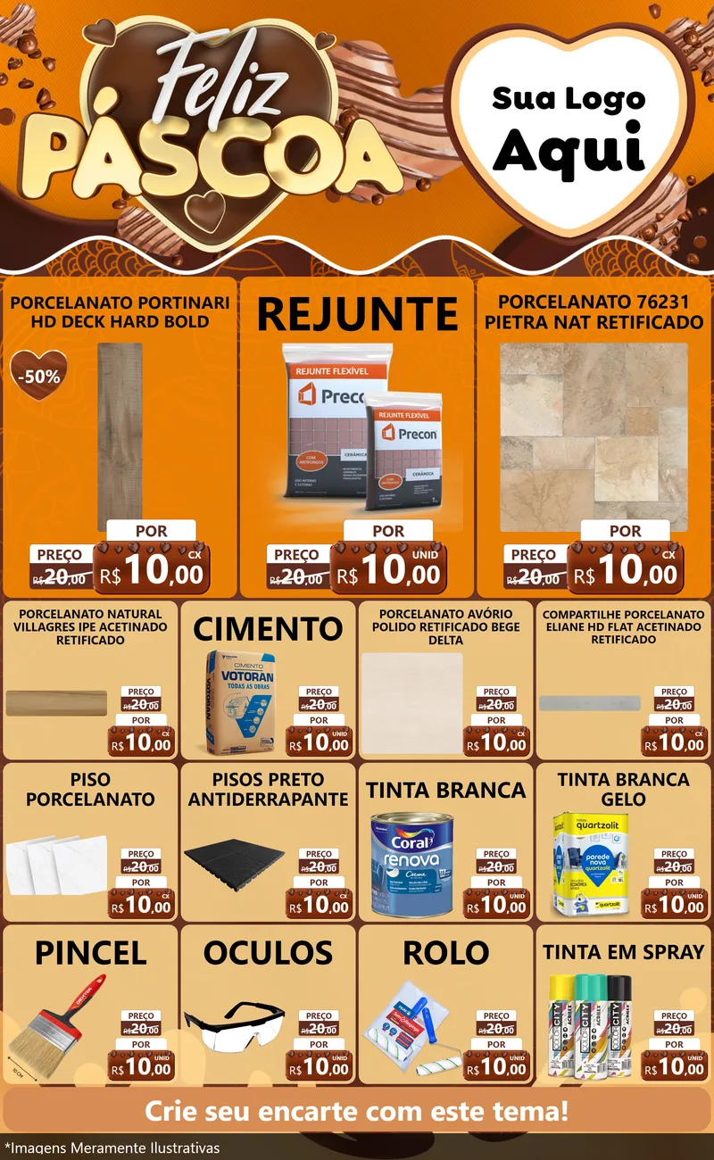 Modelo de Encarte para Encarte Grande com o tema Feliz Páscoa para Pisos e revestimentos