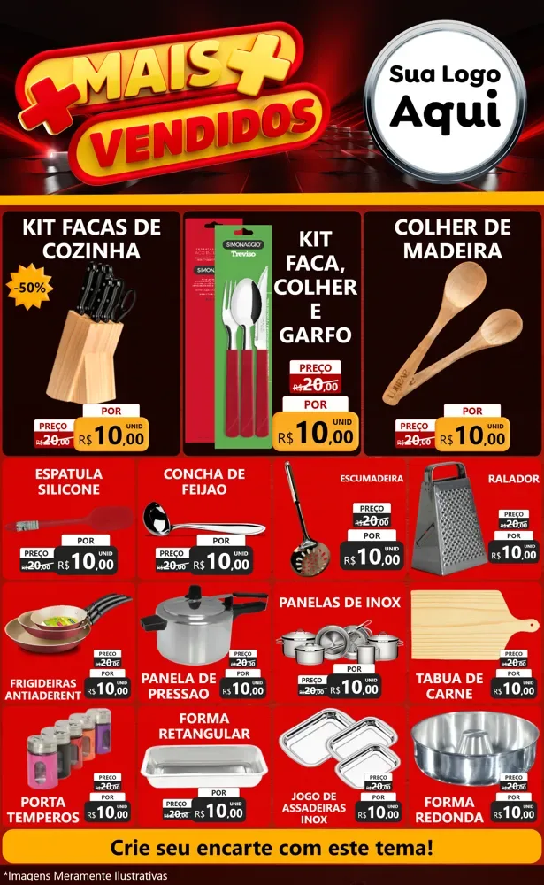 Modelo de Encarte para Encarte Grande com o tema Mais Vendidos para Utilidades Domésticas