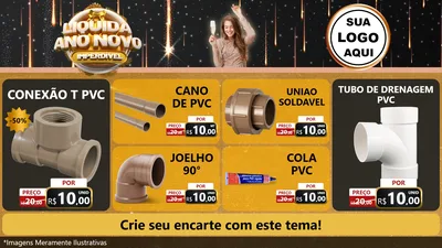 Modelo de TV para TV Horizontal com o tema Liquida Ano Novo Imperdível para Tubos e conexões
