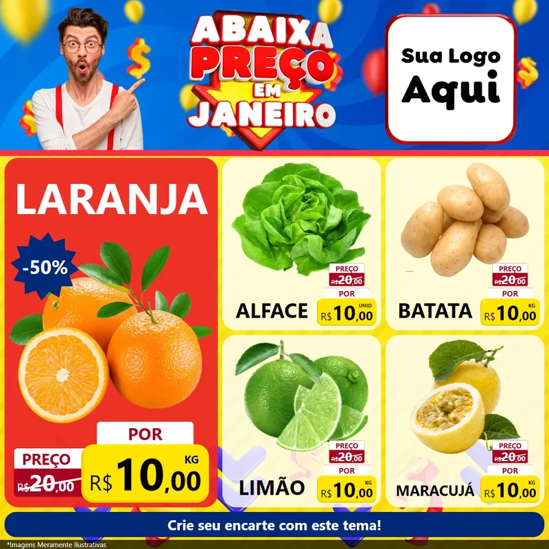 Modelo de Rede Social para Feed Facebook com o tema Abaixa Preço em Janeiro para Hortifrúti