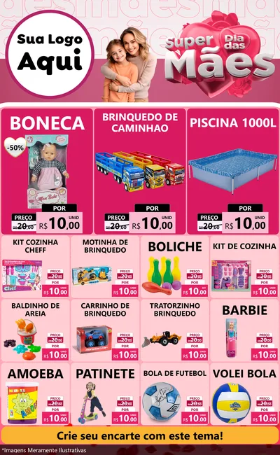 Modelo de Encarte para Encarte Grande com o tema Super Dia Das Mães para Brinquedos