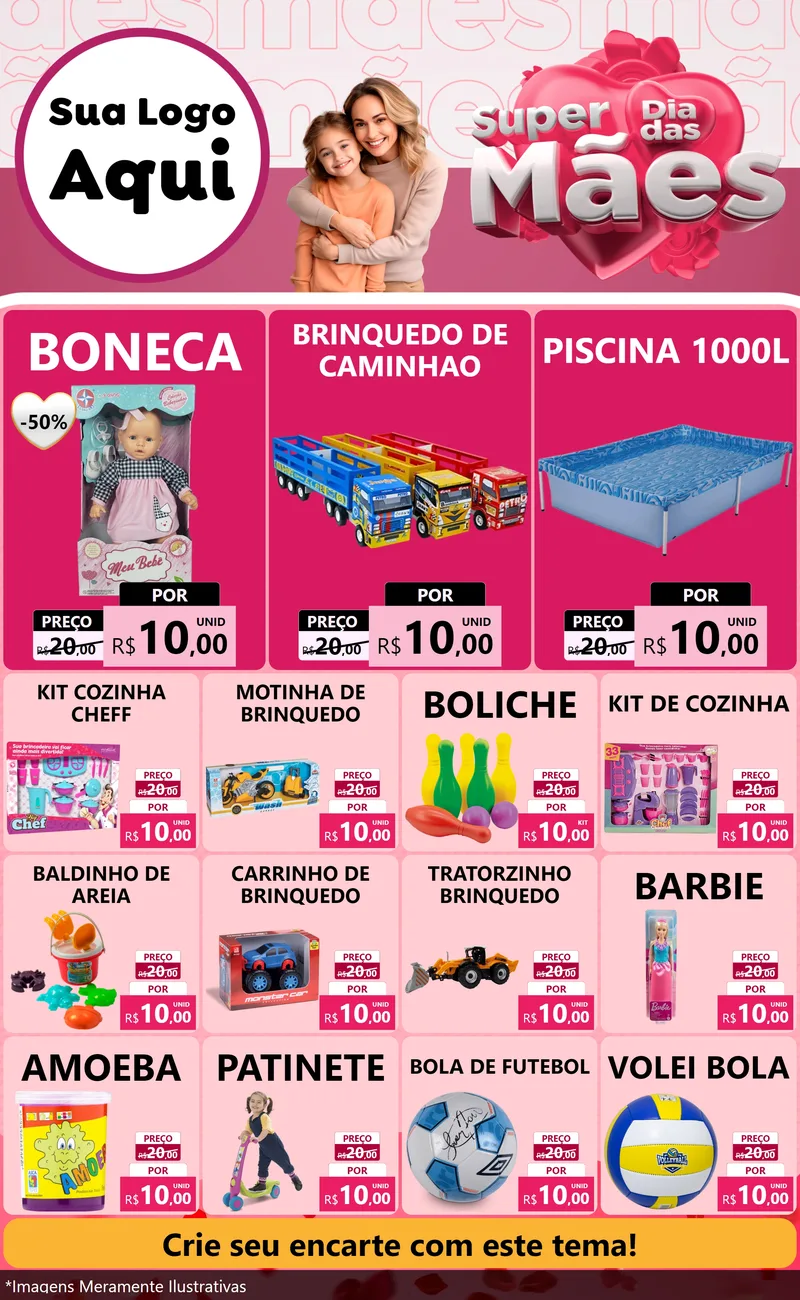Modelo de Encarte para Encarte Grande com o tema Super Dia Das Mães para Brinquedos