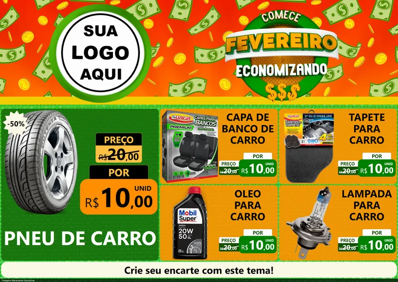 Modelo de Encarte para Encarte A4 Horizontal com o tema Comece Fevereiro Economizando para Auto peças