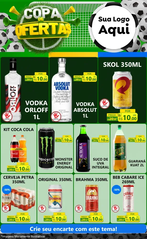 Modelo de Encarte para Encarte Grande com o tema Copa De Ofertas para Distribuidora de bebidas