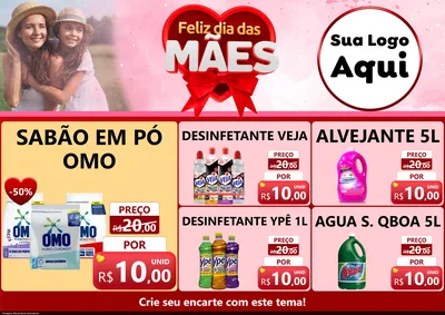Modelo de Encarte para Encarte A4 Horizontal com o tema Feliz Dia Das Mães para Produtos de Limpeza
