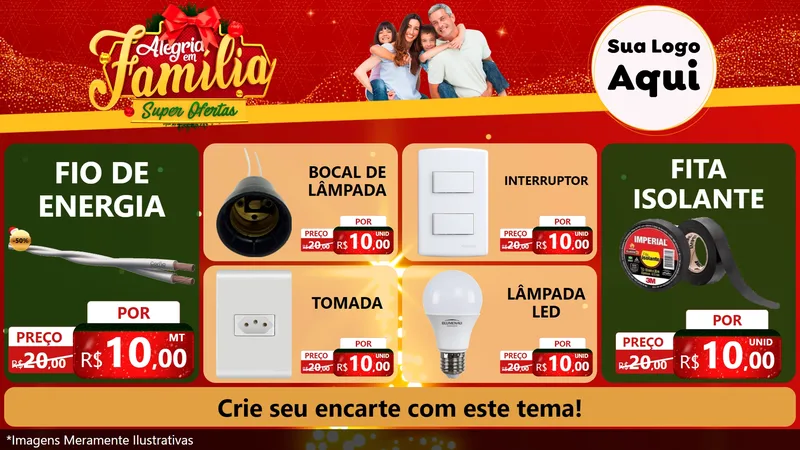 Modelo de TV para TV Horizontal com o tema Alegria em Família Super Ofertas - Natal para Materiais Elétricos