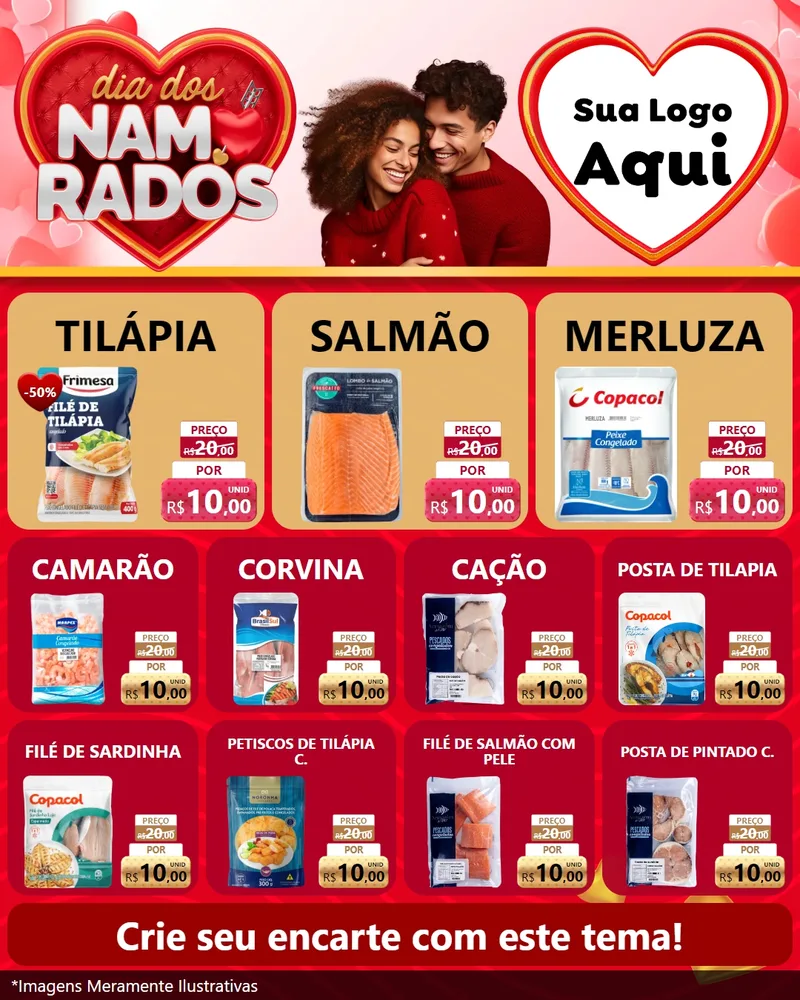 Modelo de Rede Social para Feed Instagram com o tema Dia dos Namorados para Peixaria