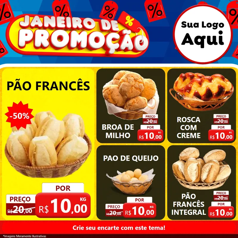 Modelo de Rede Social para Feed Facebook com o tema Janeiro de Promoção para Padaria