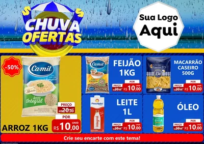 Modelo de Encarte para Encarte A4 Horizontal com o tema Chuva de Ofertas para Supermercado