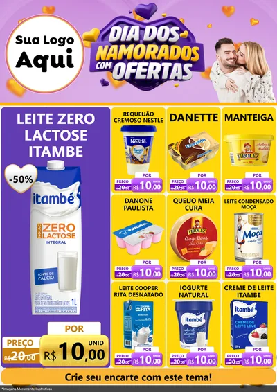 Modelo de Encarte para Encarte A4 Vertical com o tema Dia Dos Namorados Com Ofertas para Frios e Laticínios