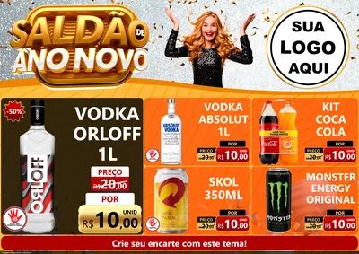 Modelo de Encarte para Encarte A4 Horizontal com o tema Saldão de Ano Novo para Distribuidora de bebidas