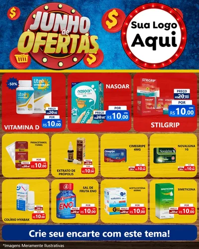Modelo de Rede Social para Feed Instagram com o tema Junho de Ofertas para Farmácia