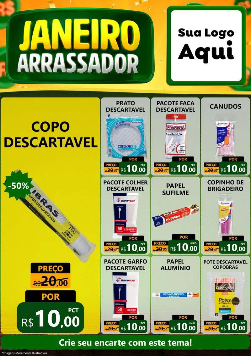 Modelo de Encarte para Encarte A4 Vertical com o tema Janeiro Arrasador para Embalagens