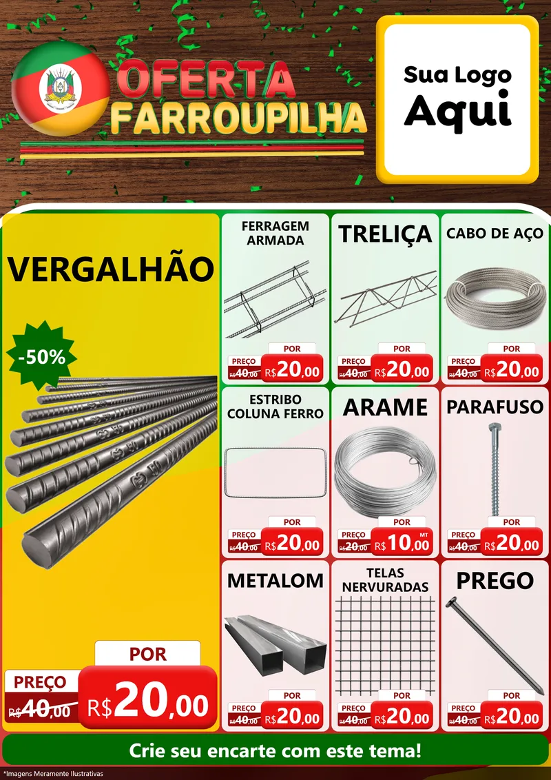 Modelo de Encarte para Encarte A4 Vertical com o tema Oferta Farroupilha para Ferragens