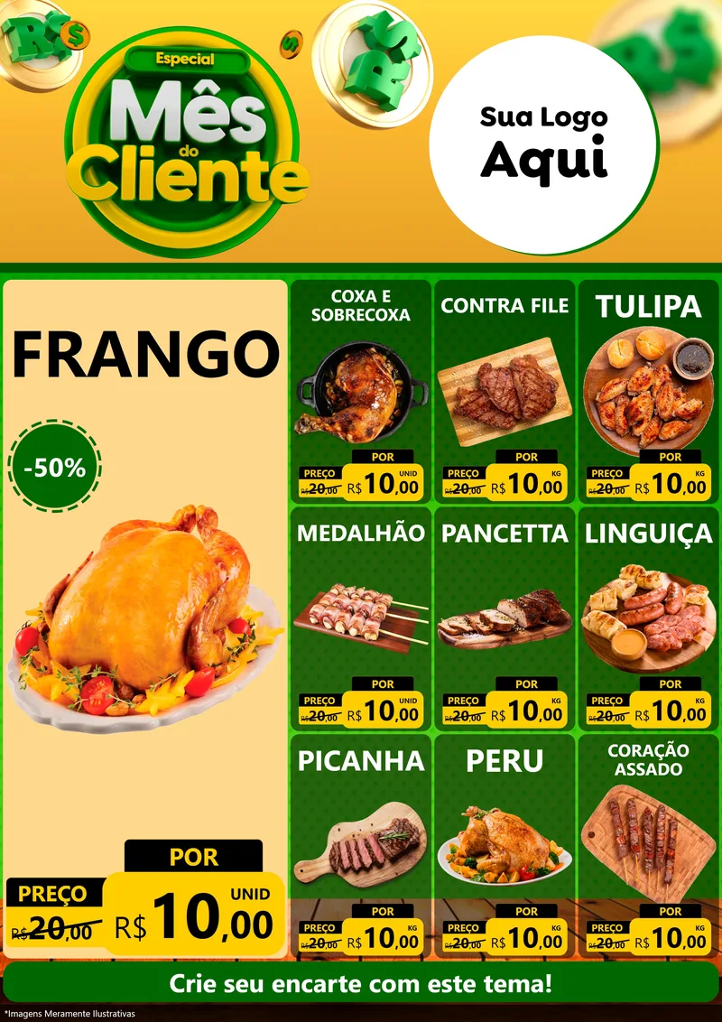 Modelo de Encarte para Encarte A4 Vertical com o tema Especial Mês do Cliente para Assados