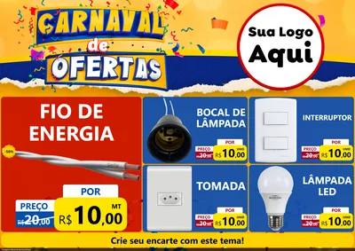Modelo de Encarte para Encarte A4 Horizontal com o tema Carnaval de Ofertas para Materiais Elétricos