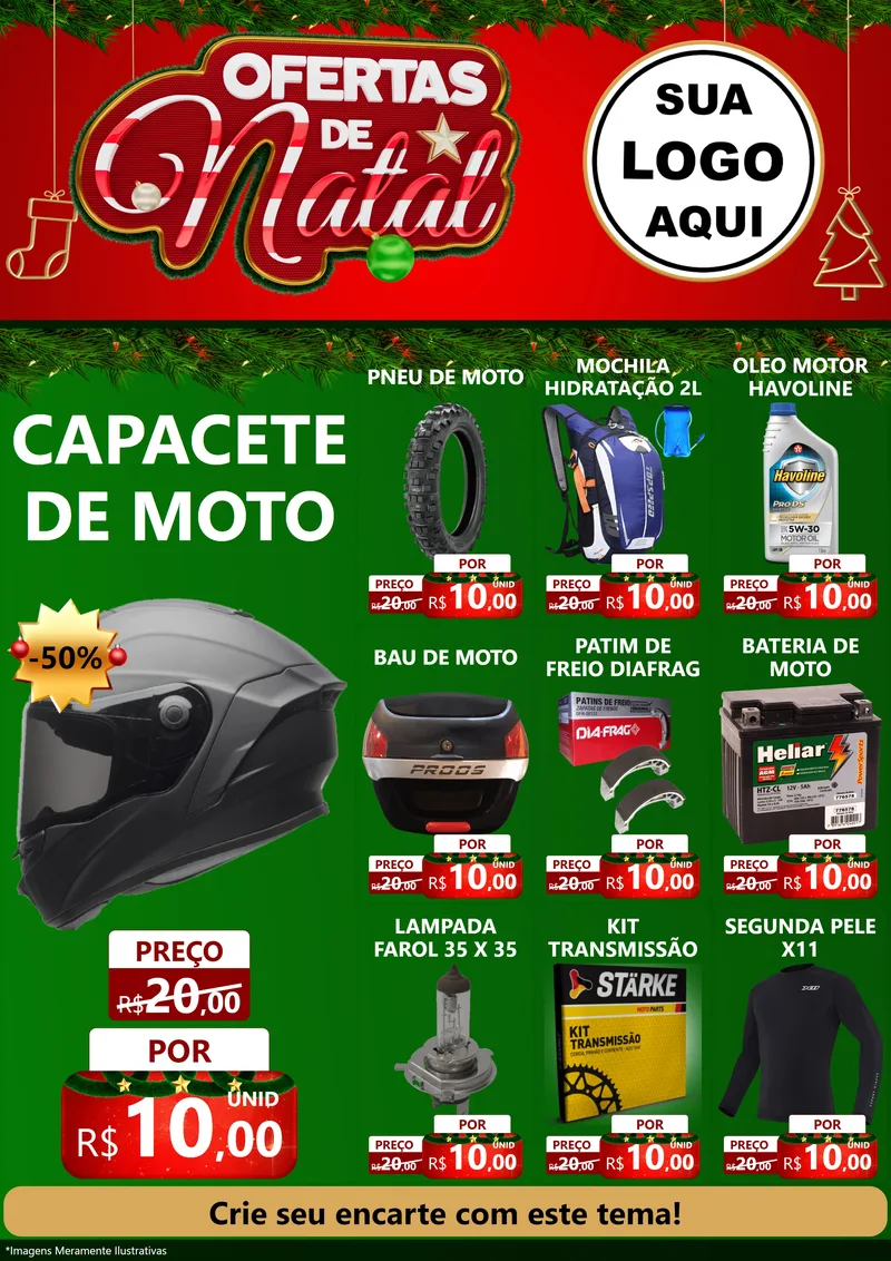 Modelo de Encarte para Encarte A4 Vertical com o tema Ofertas de Natal para Moto peças