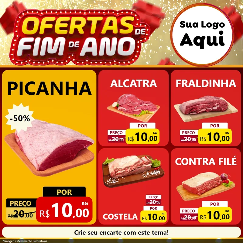 Modelo de Rede Social para Feed Facebook com o tema Ofertas de Fim de Ano para Açougue