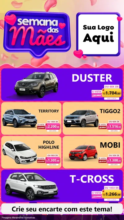 Modelo de TV para TV Vertical com o tema Semana das Mães para Concessionaria de Carros