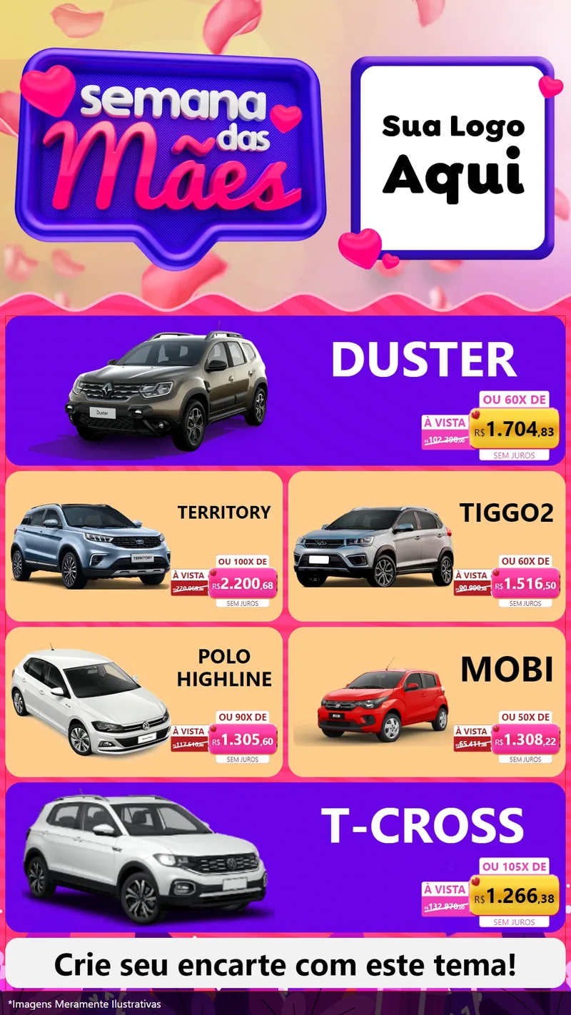 Modelo de TV para TV Vertical com o tema Semana das Mães para Concessionaria de Carros