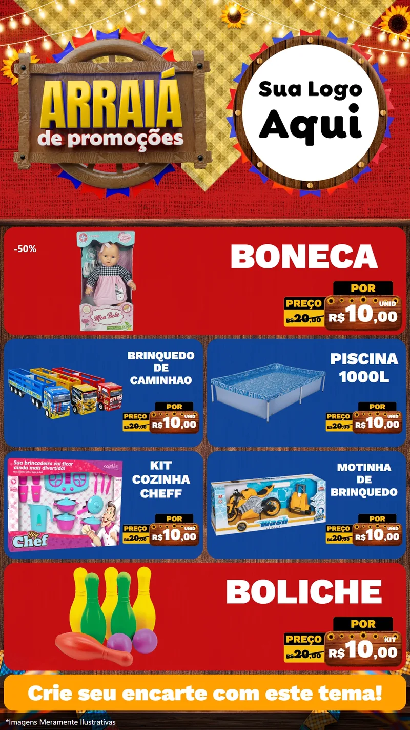 Modelo de TV para TV Vertical com o tema Arraiá de Promoções para Brinquedos