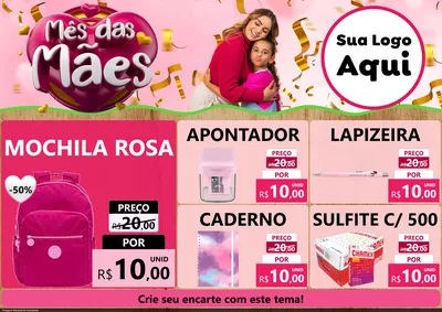 Modelo de Encarte para Encarte A4 Horizontal com o tema Mês das Mães para Papelaria