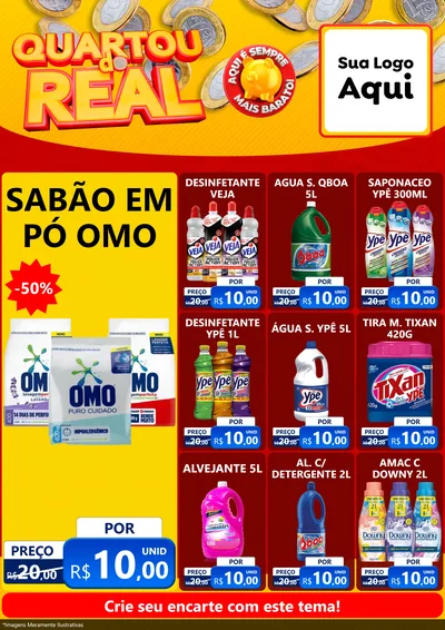 Modelo de Encarte para Encarte A4 Vertical com o tema Quartou do Real para Produtos de Limpeza