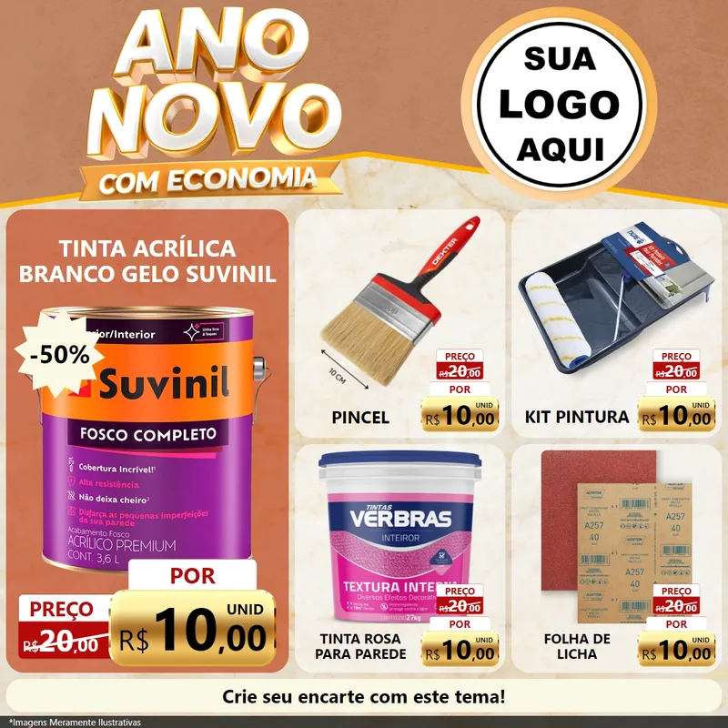 Modelo de Rede Social para Feed Facebook com o tema Ano Novo Com Economia para Tintas e Ferramentas