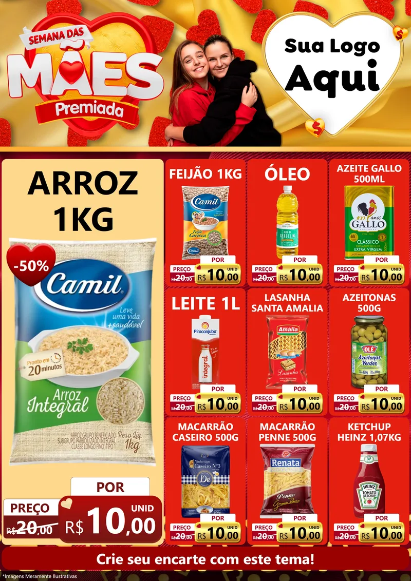 Modelo de Encarte para Encarte A4 Vertical com o tema Semana das Mães Premiada para Supermercado