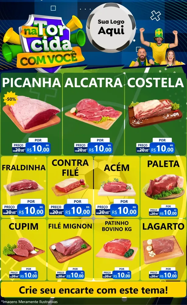 Modelo de Encarte para Encarte Grande com o tema Na Torcida Com Você - Copa para Açougue