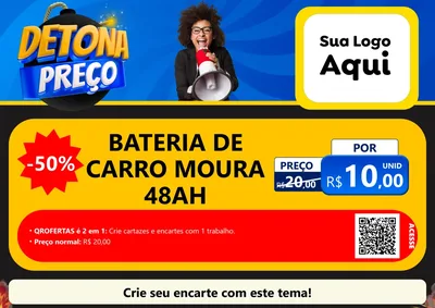 Modelo de Cartaz para Cartaz A4 Horizontal com o tema Detona Preços para Baterias Elétricas