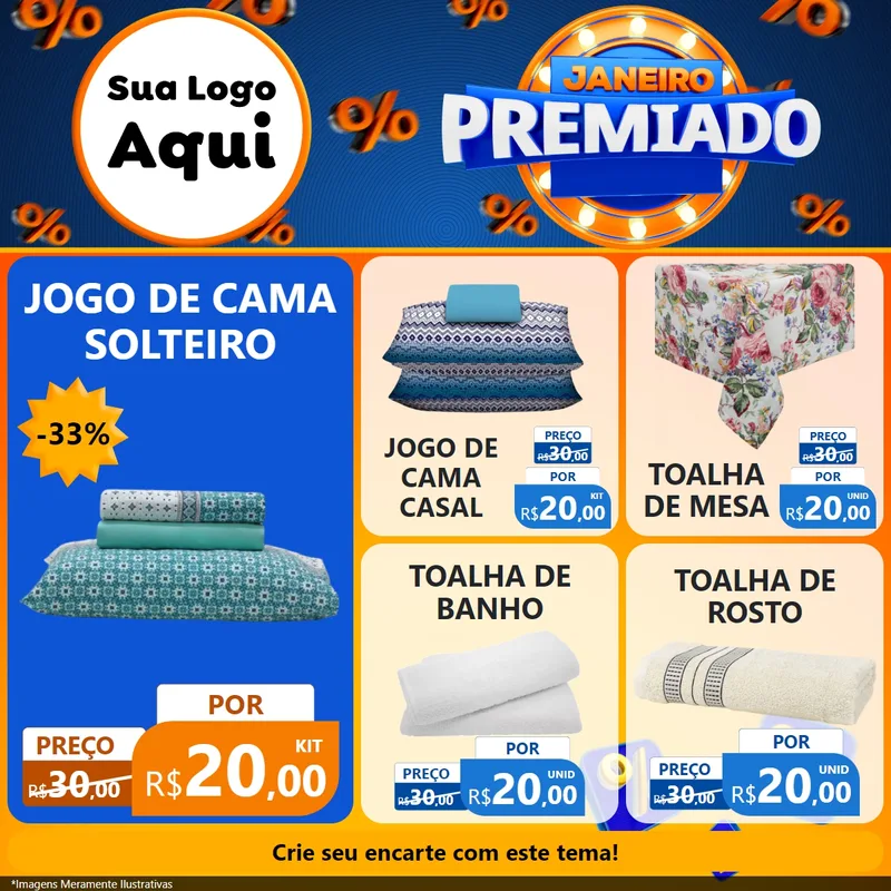 Modelo de Rede Social para Feed Facebook com o tema Janeiro Premiado para Cama, Mesa e Banho