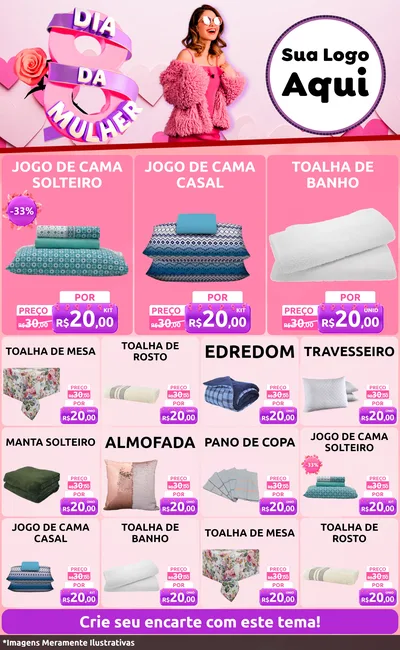 Modelo de Encarte para Encarte Grande com o tema Dia da Mulher para Cama, Mesa e Banho