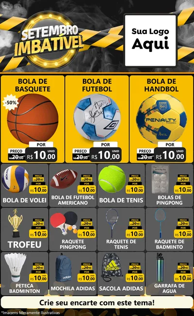 Modelo de Encarte para Encarte Grande com o tema Setembro Imbatível para Artigos Esportivos