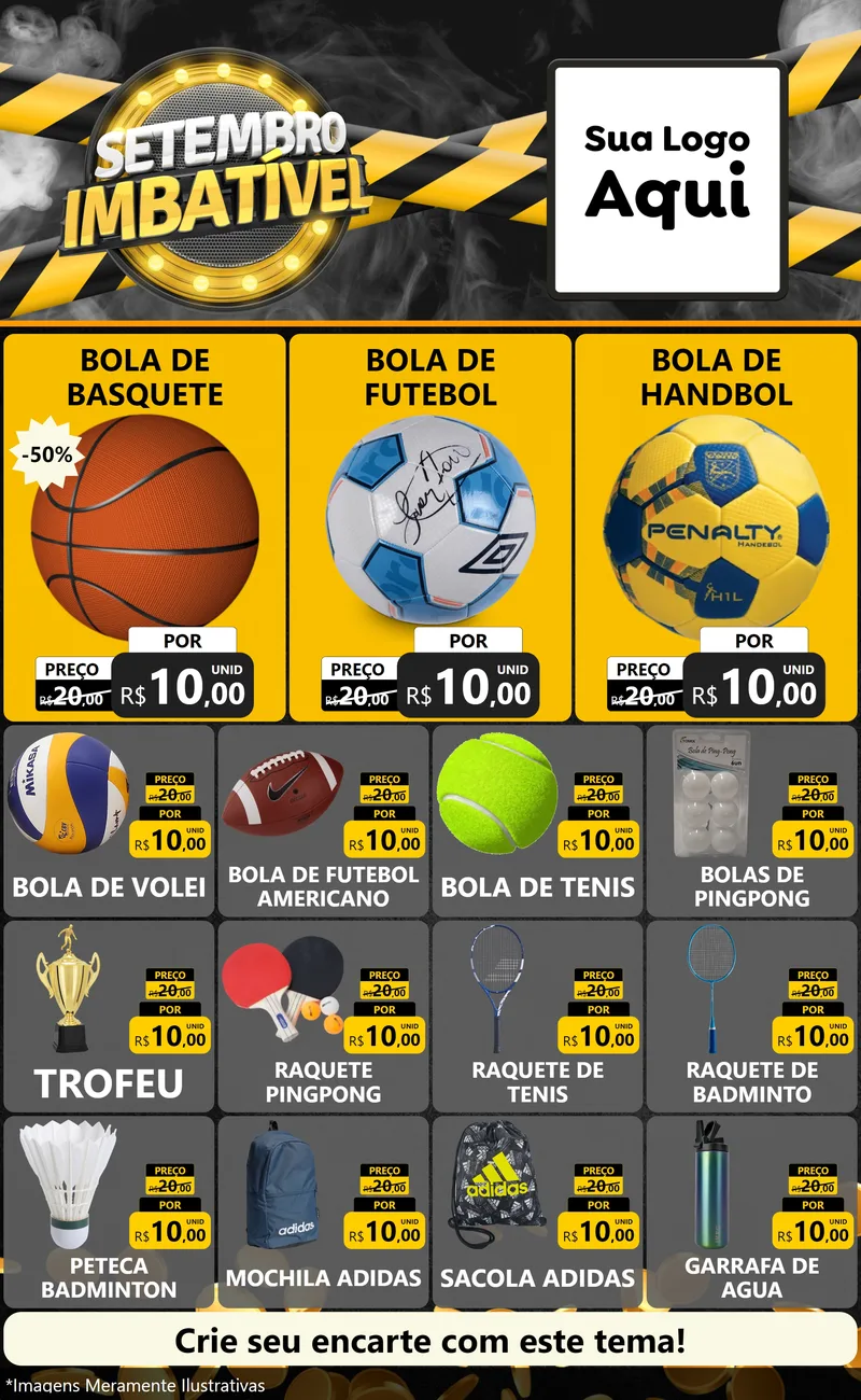 Modelo de Encarte para Encarte Grande com o tema Setembro Imbatível para Artigos Esportivos